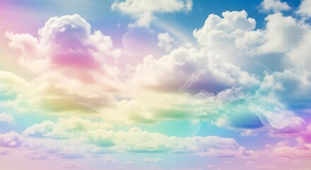 Dreamy Pastel Rainbow Sky with Soft Colorful Clouds Creating an Ethereal Backdrop