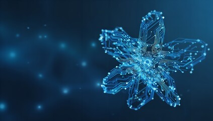Digital snowflake design: Intricate network of blue circuit board elements evoking winter technology themes.
