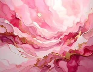 Flowing pink and gold abstract composition, resembling floral patterns