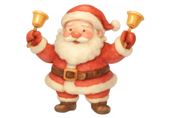 Santa claus cartoon character ringing bells, celebrating christmas holidays, festive season concept, transparent background