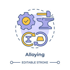 Alloying multi color concept icon. Metal shaping. Combining and forming iron materials. Stage of metallurgical process. Round shape line illustration. Abstract idea. Graphic design. Easy to use in