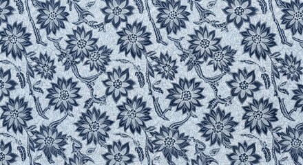 Elegant Dark Blue Floral Pattern on Textured Light Blue Fabric Background