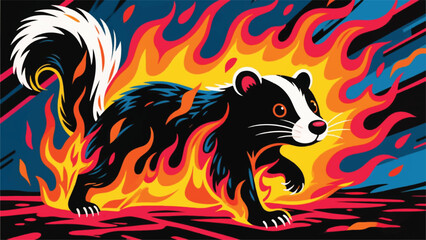 Honey Badger With Fire Illustrator Artwork Banner Background Design Template 