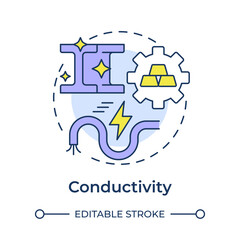 Conductivity multi color concept icon. Ability to conduct electricity and heat. Property of metal. Steelmaking. Round shape line illustration. Abstract idea. Graphic design. Easy to use in