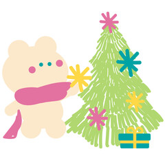 Fototapeta premium animal bear christmas tree and gifts