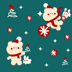 pattern christmas background with teddy bear