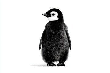 Obraz premium Cute penguin stands proudly on white background showcasing its simple black and white design, embodying charm and innocence in a minimalistic aesthetic