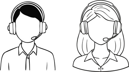 Fototapeta premium Customer service agent with headset minimal outline icon representing support communication call center
