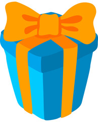 A bright blue gift box with an orange ribbon and bow is the perfect surprise for a Christmas or birthday celebration.