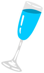 Bright alcohol glass collection with blue cocktail, water, and champagne is a perfect party drink isolated object illustration