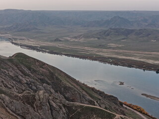 Obraz premium The Ili River. National Nature Park. Drone view, autumn time.