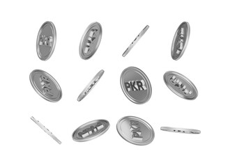 Dynamic silver PKR coins representing Pakistans currency and financial growth.