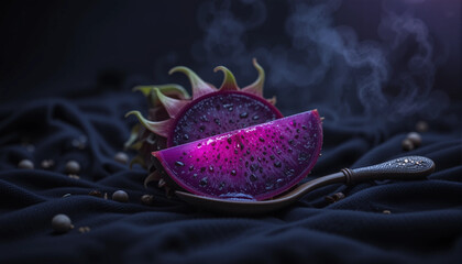 Exotic Purple Dragon Fruit on a Dark Cloth