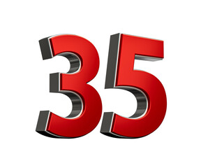 Bold Vibrant Red Number Thirty five Number 35 With Sleek Metallic White Background 3D Illustration