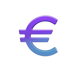 Modern glossy 3D Euro symbol featuring a purple and blue color gradient. 3d illustration