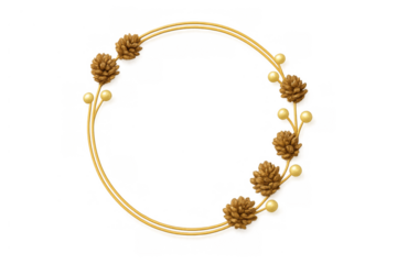 Gold pinecone and berry wreath border frame creating an elegant festive design on transparent background