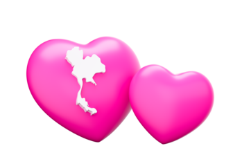 Shiny Pink Hearts With Map Of Thailand 3d Illustration