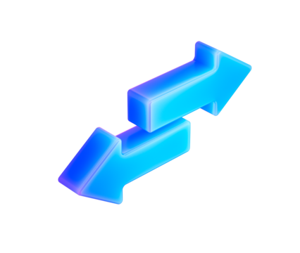 3D Blue exchange arrows symbolizing trade, sync, transfer and digital connectivity. 3d illustration
