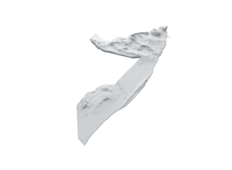 Snowy Somalia Map White and Gray Shaded Relief Textured. 3D illustration