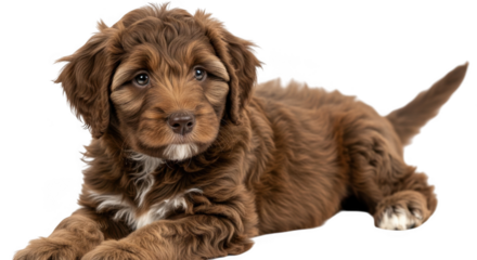 Puppy dog lying down fluffy brown fur adorable pet animal cute canine companion domestic
