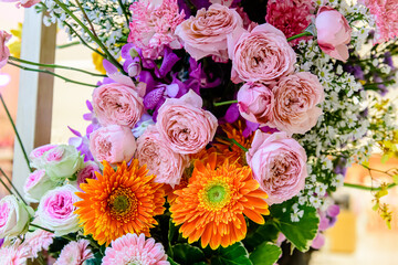 Beautiful flowers decorations, flower background, backdrop wedding decoration, rose pattern, colorful background, bunch of flowers