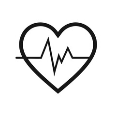 Minimal heart with pulse line silhouette vector clean love health heartbeat design on white background