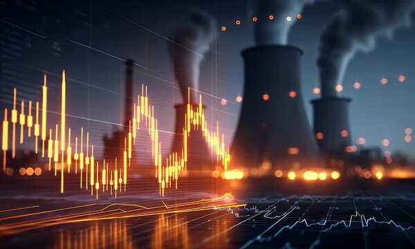 Abstract digital representation of a stock market graph with glowing candlestick patterns on a dark background symbolizing financial data analysis and trading trends