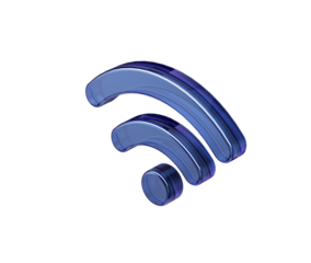 Vibrant blue glass Wi-Fi symbol representing modern connectivity and network. 3d illustration