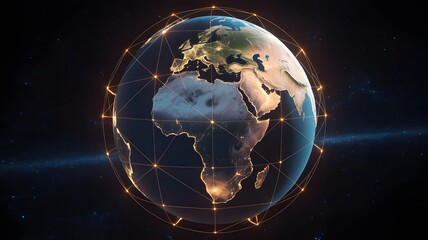 Futuristic Earth from Space Showing Glowing Africa  Digital Network and Technology Concept