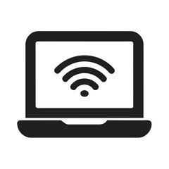 Simple laptop with wifi silhouette vector clean technology connection device art on white background