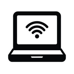 Simple laptop with wifi silhouette vector minimalist digital network symbol on white background