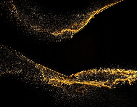Gold particles swirling on black background