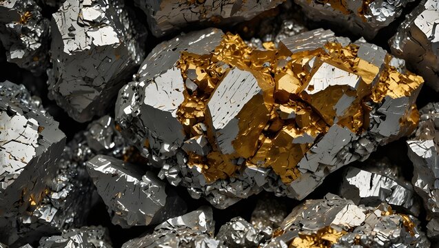 Macro shoot of piece of thulium ore isolated on a white background. Closeup photo of amazing shiny mineral rough