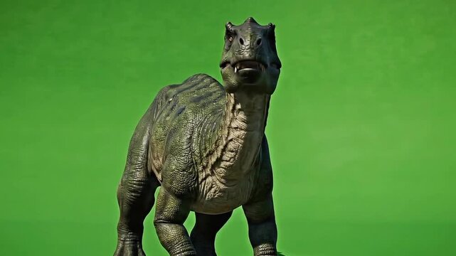 Iguanodon dinosaur with green background standing in the light