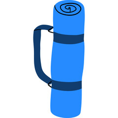 Rolled Up Blue Camping Mat with Dark Blue Straps and Handle on White Background Flat Illustration Style