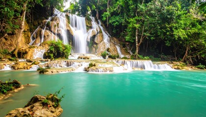 Lush waterfall cascading into turquoise pool