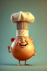 Cheerful 3D Anthropomorphic Onion Chef Character on a Green Background