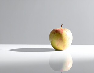 Single apple on white surface, studio shot