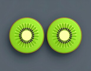 Two kiwi slices, flat design, vibrant green,  dark gray background