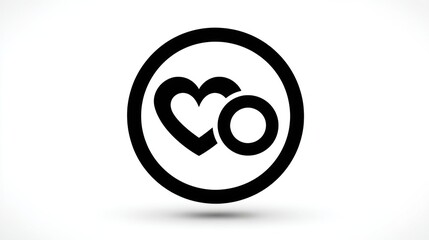 A graphic icon of a heart with an intertwined circle within a black ring