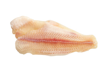 Fresh raw pangasius dory fish fillet isolated on a transparent background