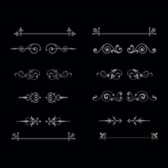 Gold text dividers doodle set. Wedding decorative elements. Divider ornament, borders, floral, vintage line separators. Hand drawn vector illustration isolated on white background.Set page dividers. 