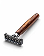 Wooden razor,  smooth handle,  silver blade