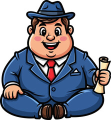 jolly entrepreneur holds achievement scroll, smiling, ready for big future plans, isolated on transparent background