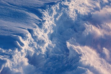 Unique abstract view of realistic snow landscape showcasing intricate patterns and textures in soft light during winter