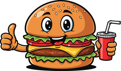 delighted burger mascot offers ultimate fast food combo experience, isolated on transparent background