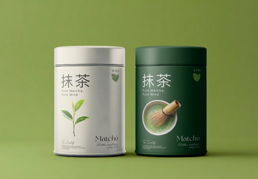Elegant Matcha Tea Packaging Mockup PSD