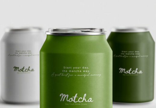 Green Matcha Beverage Cans Mockup PSD