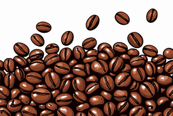 Realistic coffee beans vector illustration, roasted brown grains with glossy texture and shading, falling coffee seeds, detailed aroma concept, caffeine background design
