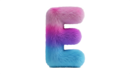 A fluffy letter e with a gradient color scheme on transparent background, png
